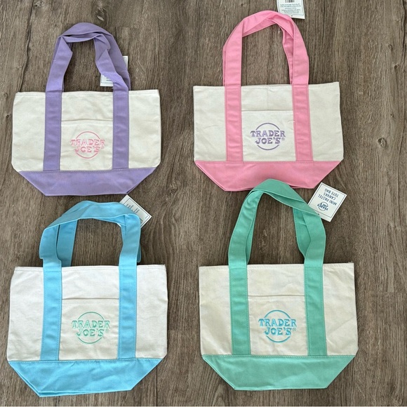 Trader Joe'S Handbags - NWT Mini Trader Joe’s Totes Set - Lilac, Pink, Blue, Mint Canvas Totes